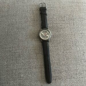 Fossil Airplane Watch Vintage Pilots Aircraft Mens Wristwatch Red Hand